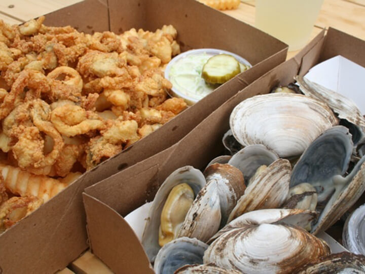 Steamed clams and fried clams at the Clam Shack Kennebunkport Maine