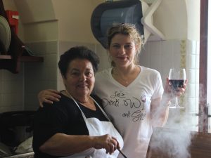 Carol with Mamma Agata at Mamma Agata Cooking School on the Amalfi Coast Carol Ketelson Delectable Destinations Culinary Tours