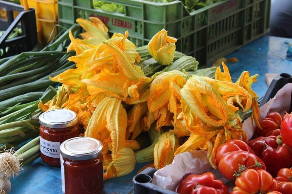 zucchini flowers at market in Florence Italy Carol Ketelson Delectable Destinations Culinary Tours