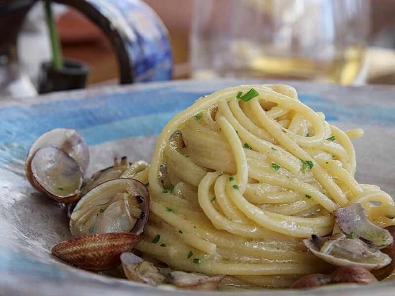 spaghetti vongole at Marina Grande Restaurant Amalfi Italy Carol Ketelson Delectable Destinations Culinary Tours