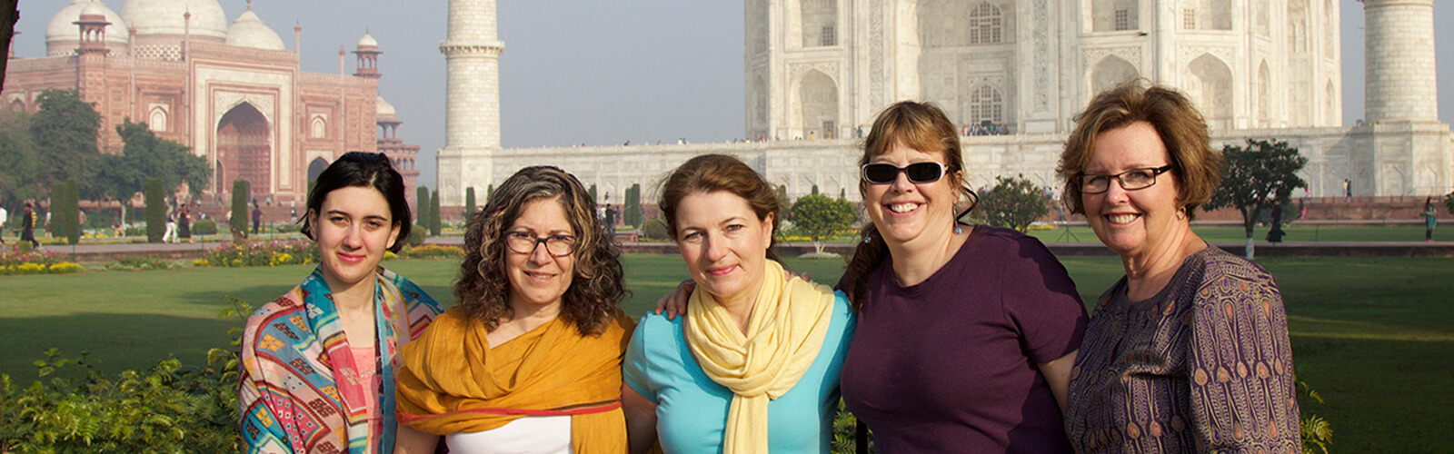 Carol Ketelson of Delectable Destinations with a group at the Taj Mahal in Agra India Carol Ketelson Delectable Destinations Culinary Tours