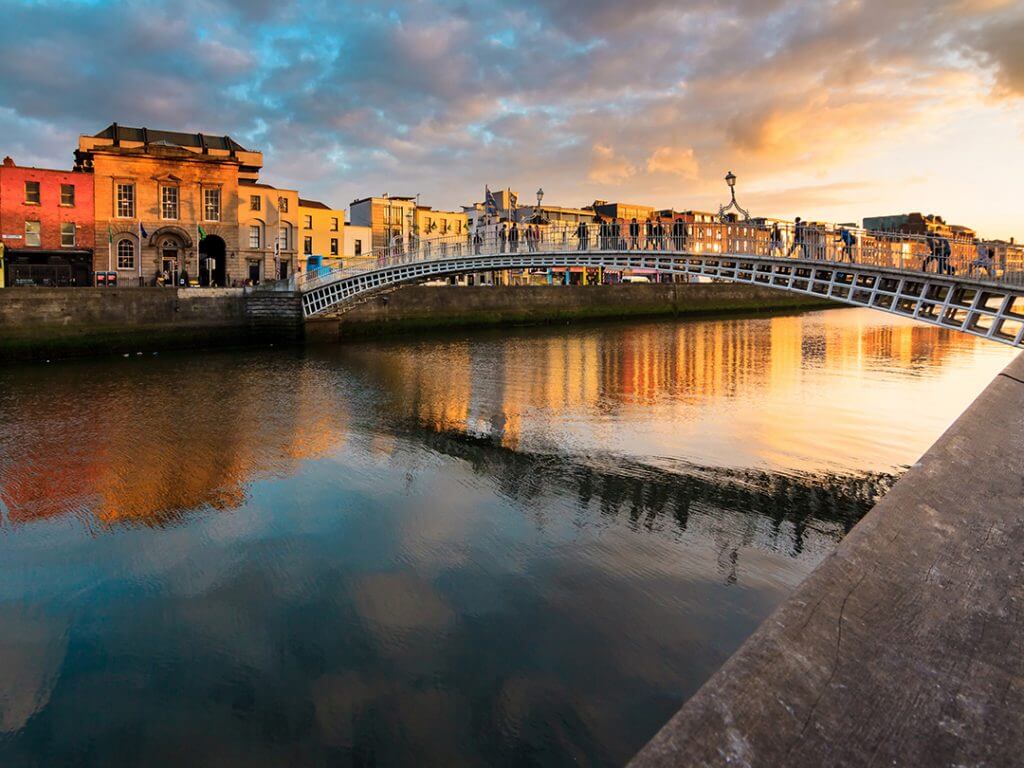bridge at sunset in Dublin Ireland Delectable Destinations Culinary Tour of Ireland