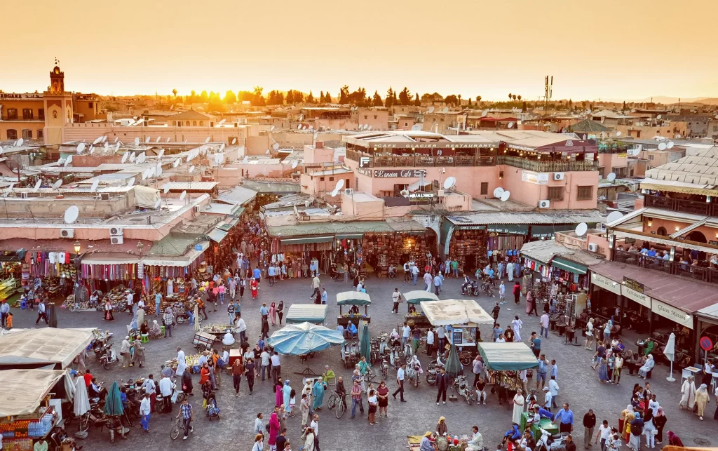 main square of Marrakech in Morocco at golden hour